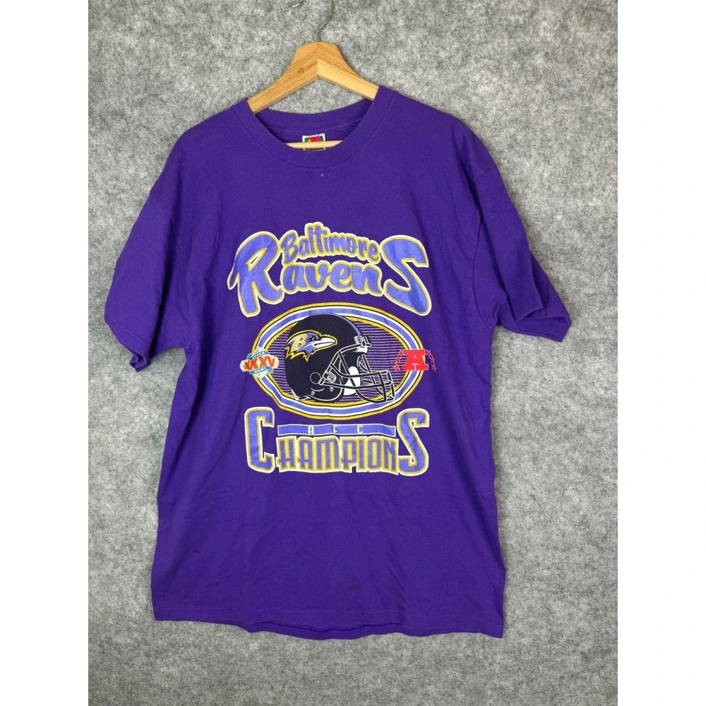 Vintage Baltimore Ravens T-Shirt Mens XL Purple NFL Football AFC Champions Y2K